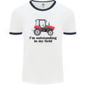 I'm Outstanding in My Field Farmer Tractor Mens White Ringer T-Shirt White/Navy Blue