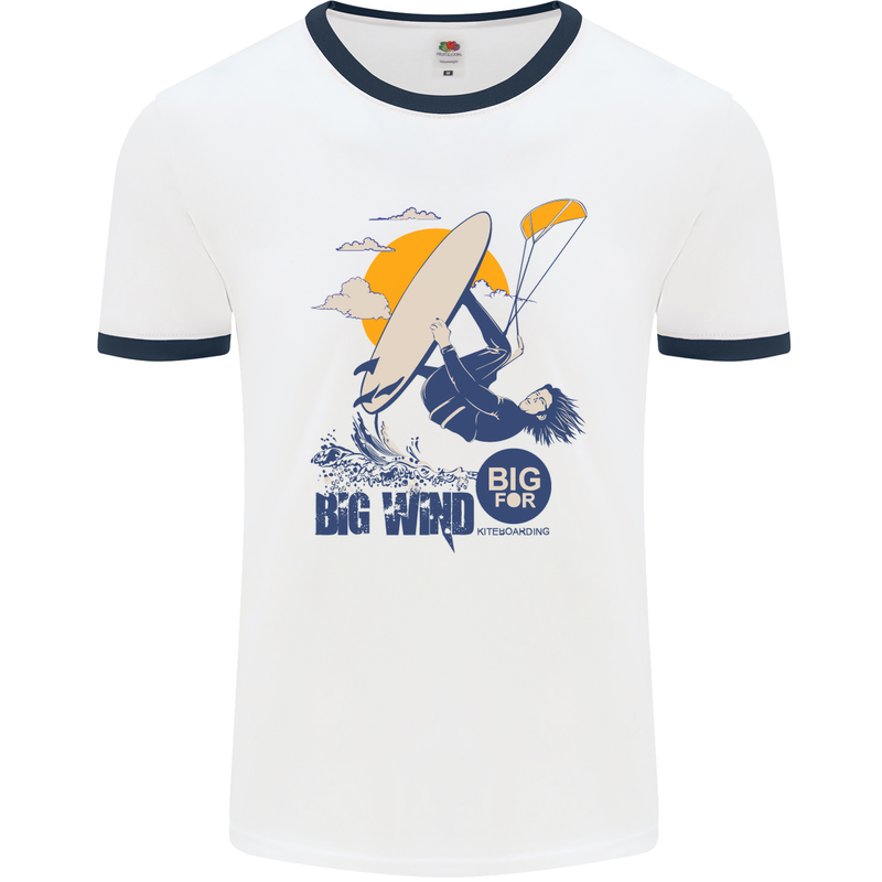 Big Wind Kiteboarding Kiteboard Mens White Ringer T-Shirt White/Navy Blue