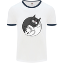 Cat and Dog Yin Yang Mens Ringer T-Shirt White/Navy Blue