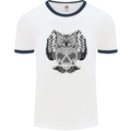 Owl Skull Ornathology Mens White Ringer T-Shirt White/Navy Blue