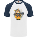 Anime Gun Girl Mens S/S Baseball T-Shirt White/Navy Blue