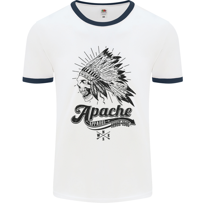 Apache Apparel Motorbike Motorcycle Biker Mens White Ringer T-Shirt White/Navy Blue