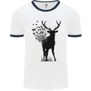 Abstract Butterfly Deer Ecology Environment Mens White Ringer T-Shirt White/Navy Blue
