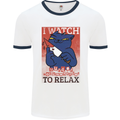 Cat I Watch Murder Documentaries to Relax Mens White Ringer T-Shirt White/Navy Blue