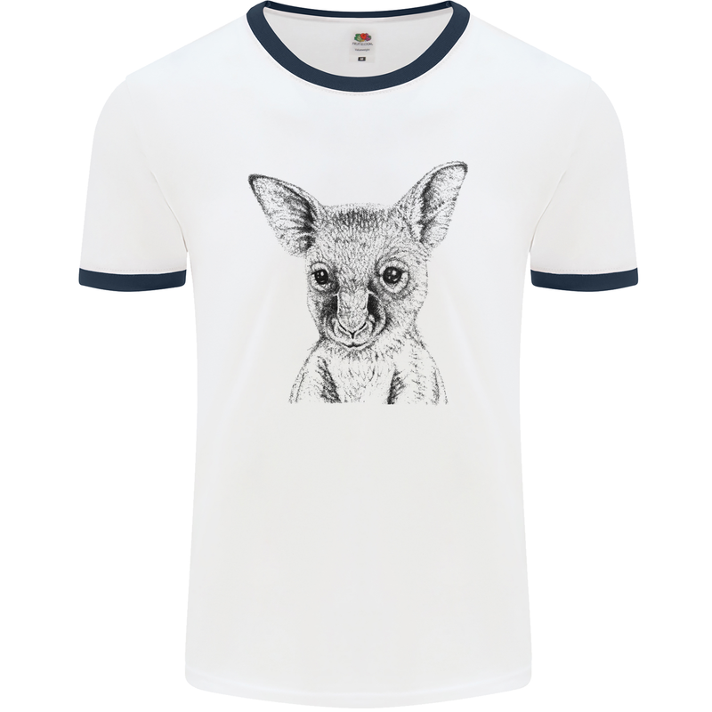 Baby Kangaroo Sketch Ecology Environment Mens White Ringer T-Shirt White/Navy Blue