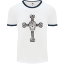Day of the Dead Sugar Skull Cross Mens White Ringer T-Shirt White/Navy Blue