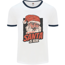 Ask Your Mum If Santa Real Funny Christmas Mens White Ringer T-Shirt White/Navy Blue