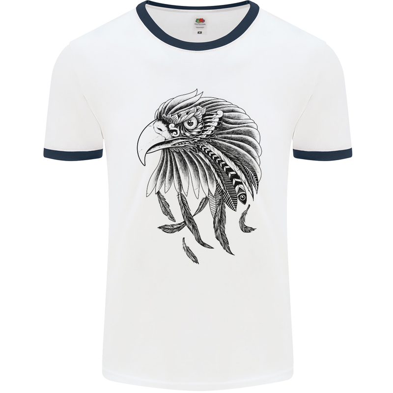 Eagle Ornithology Bird of Prey Mens White Ringer T-Shirt White/Navy Blue