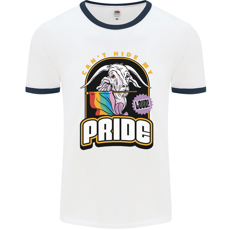 Can't Hide My Pride LGBT Gay Awareness Mens White Ringer T-Shirt White/Navy Blue