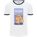 Pull Up Funny Cat Gym Training Mens Ringer T-Shirt White/Navy Blue