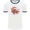 Funny Christmas Highland Cow Santa Hat Mens White Ringer T-Shirt White/Navy Blue