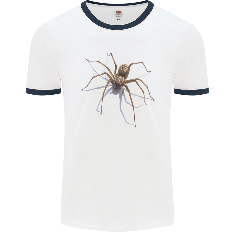 Gruesome Spider Halloween 3D Effect Mens White Ringer T-Shirt White/Navy Blue
