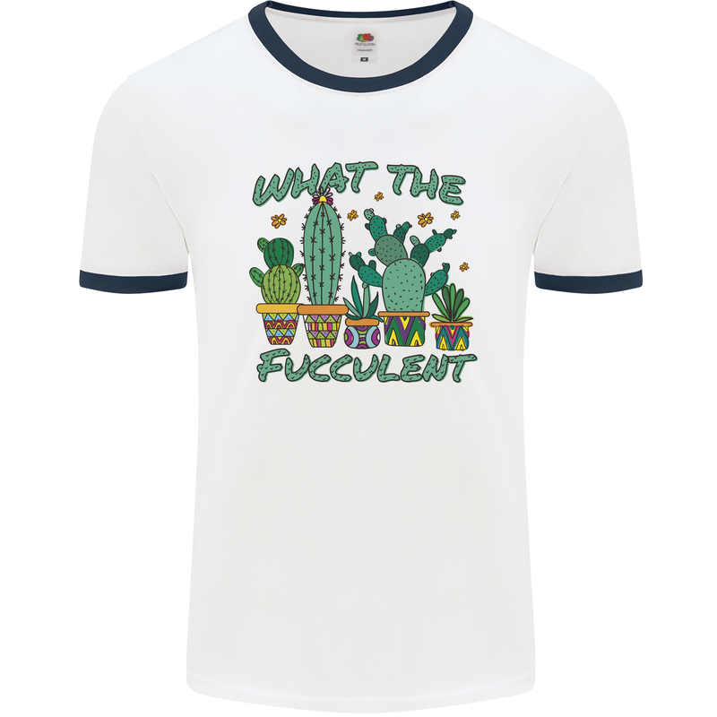 Gardening Fucculent Funny Plant Botanist Mens White Ringer T-Shirt White/Navy Blue