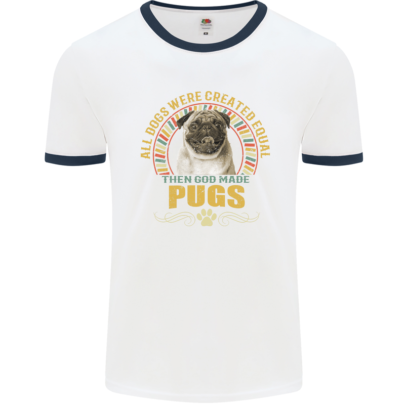 A Pug Dog Mens Ringer T-Shirt White/Navy Blue