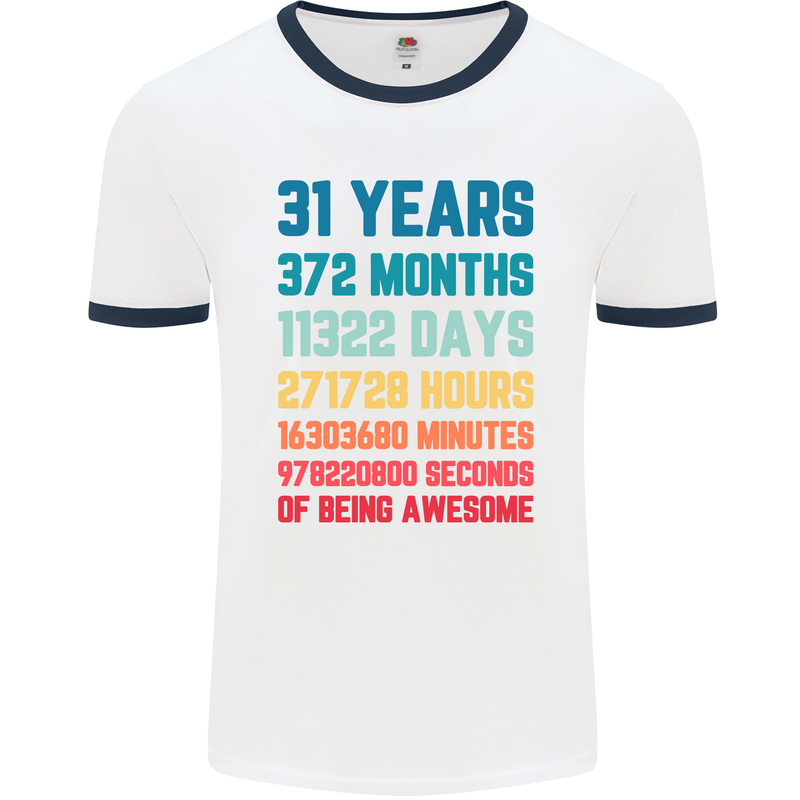 31st Birthday 31 Year Old Mens Ringer T-Shirt White/Navy Blue