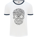 Bicycle Skull Cyclist Funny Cycling  Bike Mens White Ringer T-Shirt White/Navy Blue