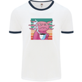 Grumpy Axolotl With Coffee Mens White Ringer T-Shirt White/Navy Blue