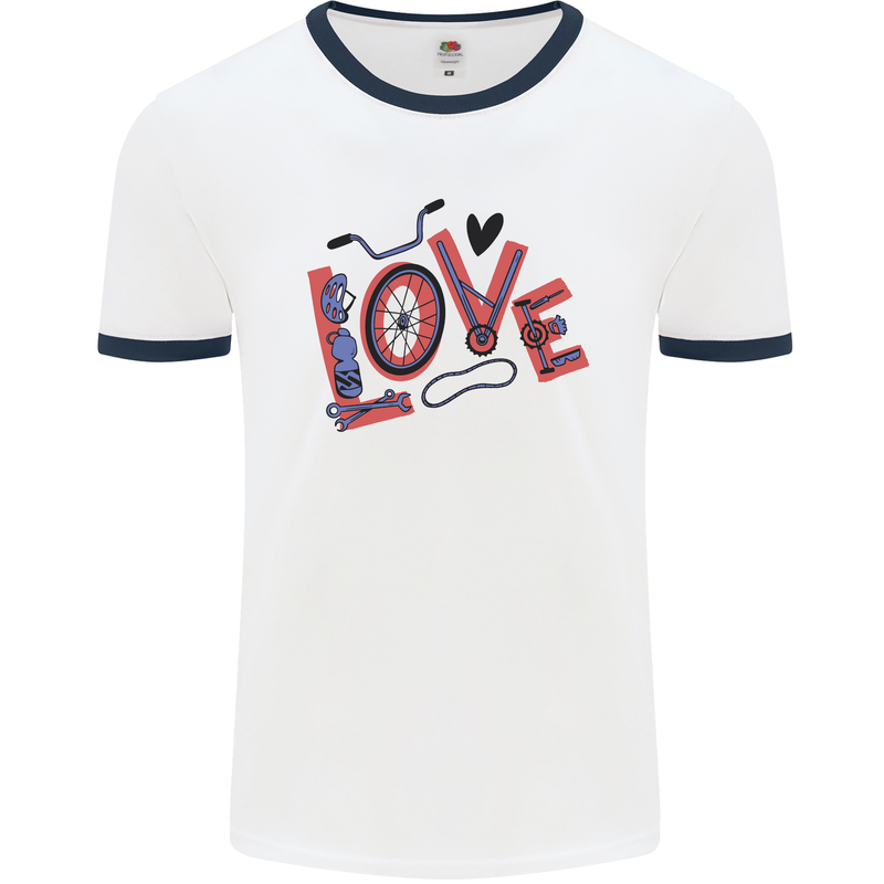 Love Cycling Funny Bicycle Bike Mens White Ringer T-Shirt White/Navy Blue