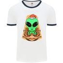 Christmas Alien UFO Santa Space Ship Funny Mens White Ringer T-Shirt White/Navy Blue