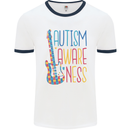 Autism Awareness Guitar Guitarist Mens White Ringer T-Shirt White/Navy Blue