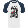 Graveyard Rock Guitar Skull Heavy Metal Mens S/S Baseball T-Shirt White/Navy Blue