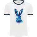 Rabbit Watercolour Mens White Ringer T-Shirt White/Navy Blue