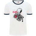 Coffee or Death Skull Mens White Ringer T-Shirt White/Navy Blue