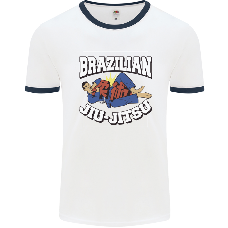 Brazilian Jiu Jitsu Mens Ringer T-Shirt White/Navy Blue