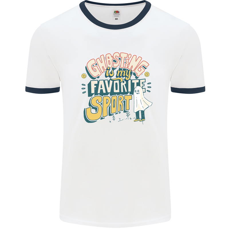 Ghosting Sport Funny Anti Valentines Day Mens Ringer T-Shirt White/Navy Blue