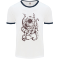 Steampunk Octopus Kraken Cthulhu Mens White Ringer T-Shirt White/Navy Blue