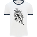 Spartan Helmet Training Bodybuilding MMA Mens Ringer T-Shirt White/Navy Blue