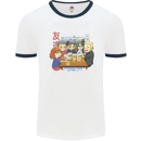 Chibi Anime Friends Drinking Beer Mens White Ringer T-Shirt White/Navy Blue
