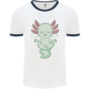 Meditating Axolot Yoga Spiritual Mens Ringer T-Shirt White/Navy Blue