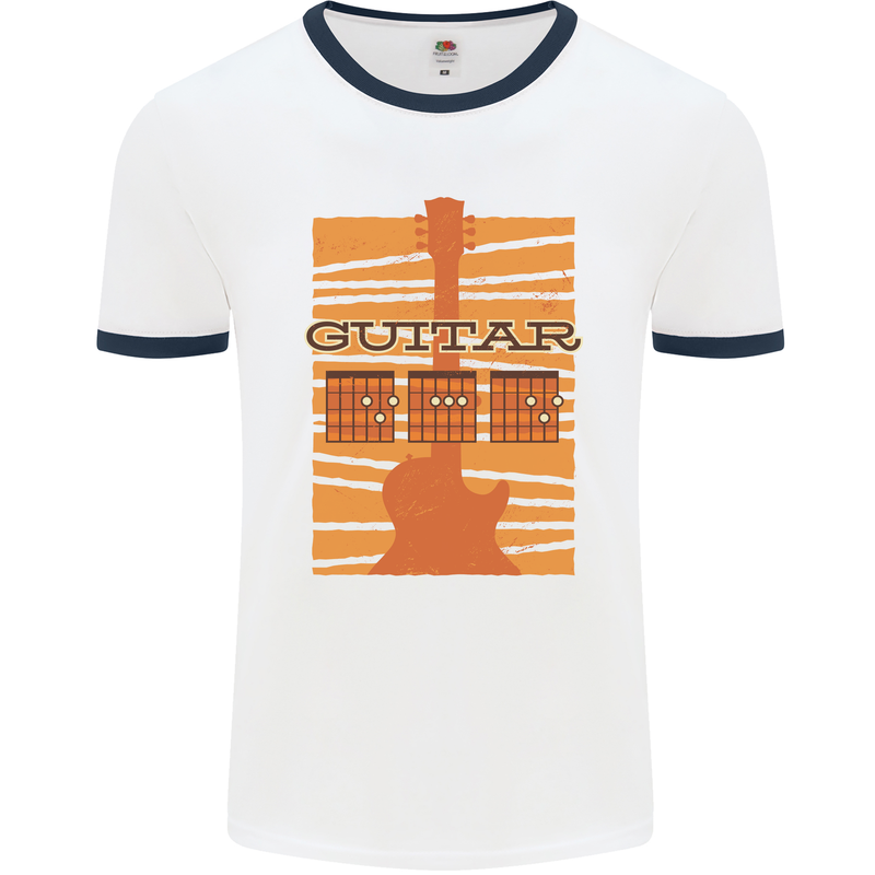 Guitar Bass Electric Acoustic Player Music Mens White Ringer T-Shirt White/Navy Blue