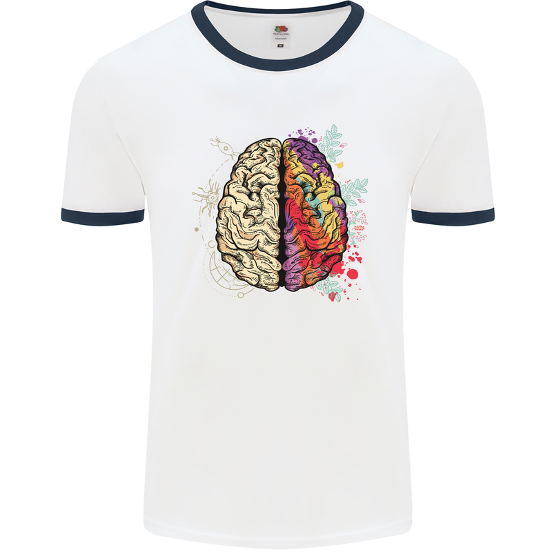 Science vs Artistic Brain Art IQ Physics Mens White Ringer T-Shirt White/Navy Blue