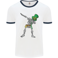 St Patricks Day Dabbing Skeleton Skull Mens White Ringer T-Shirt White/Navy Blue