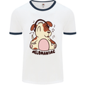 Melomaniac Dog Yoga Meditation Funny Mens White Ringer T-Shirt White/Navy Blue