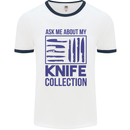 Ask About My Knife Collection Funny Chef Mens White Ringer T-Shirt White/Navy Blue