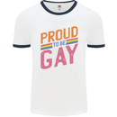 LGBT Pride Awareness Proud To Be Gay Mens White Ringer T-Shirt White/Navy Blue