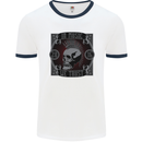 In Music We Trust Punk Rock Skull Mens Ringer T-Shirt White/Navy Blue