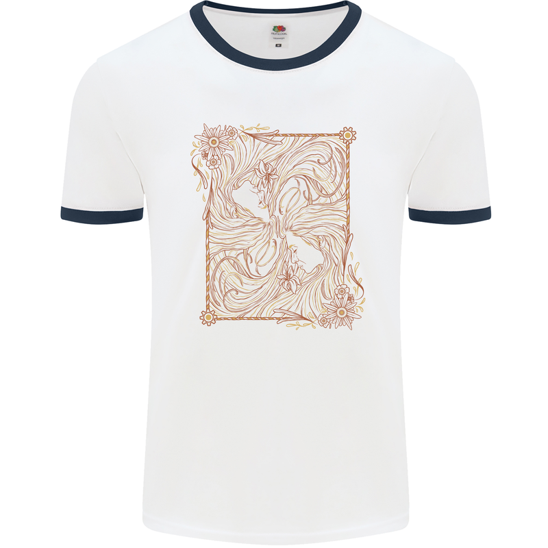 Gemini Faces Star Sign Astrological Zodiac Mens Ringer T-Shirt White/Navy Blue