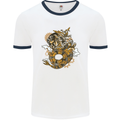 Steampunk Dragon Mens White Ringer T-Shirt White/Navy Blue