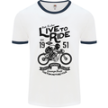 Live to Ride Motorbike Motorcycle Biker Mens White Ringer T-Shirt White/Navy Blue