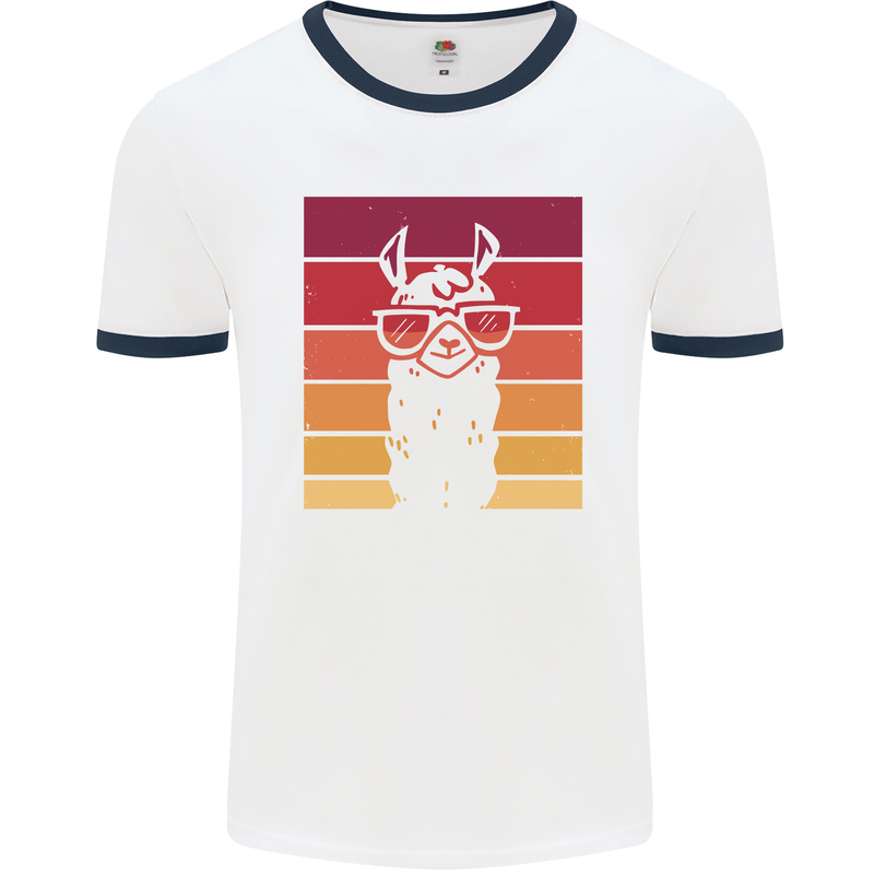 A Llama Wearing Shades Mens White Ringer T-Shirt White/Navy Blue