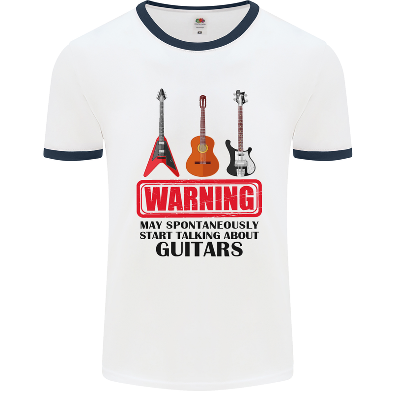 May Start Talking About Guitars Guitarist Mens White Ringer T-Shirt White/Navy Blue