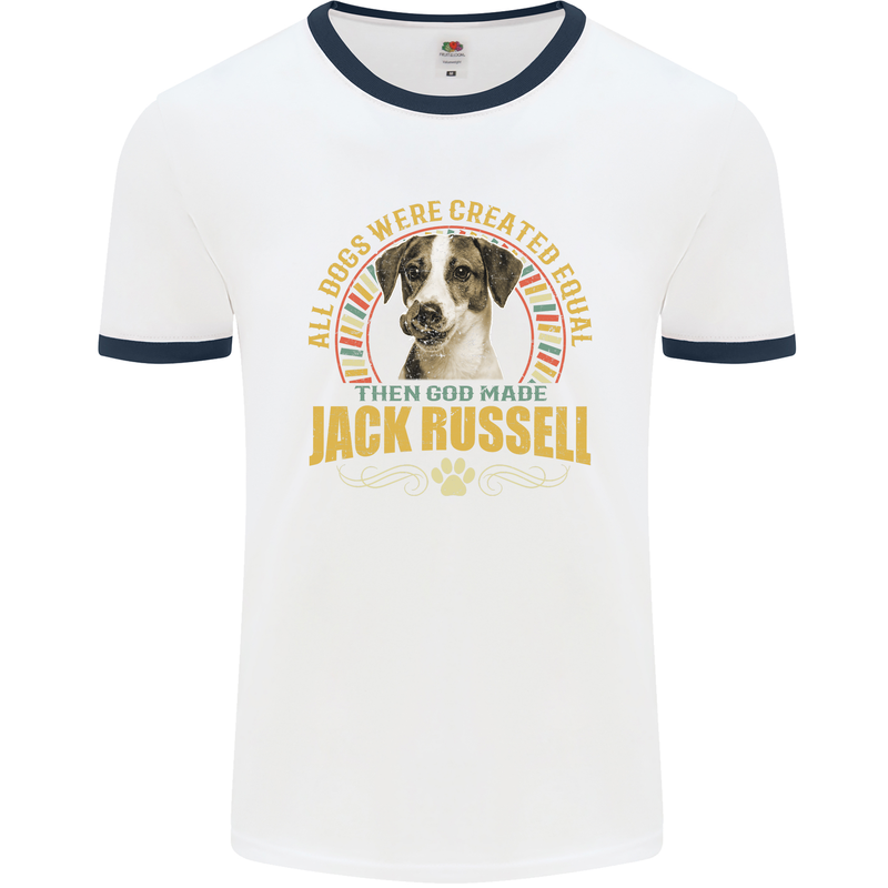 A Jack Russell Dog Mens Ringer T-Shirt White/Navy Blue