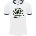 Don't Make Sh!t with Your Drummer Funny Mens White Ringer T-Shirt White/Navy Blue