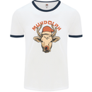 Muhdolf Funny Rudolf Christmas Cow Mens White Ringer T-Shirt White/Navy Blue
