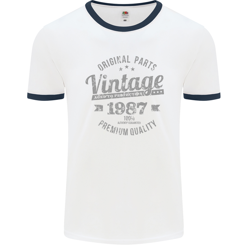 Vintage Year 36th Birthday 1987 Mens Ringer T-Shirt White/Navy Blue