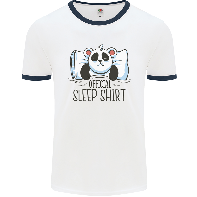 Panda Bear Funny Sleep Sleeping Nightwear Mens White Ringer T-Shirt White/Navy Blue